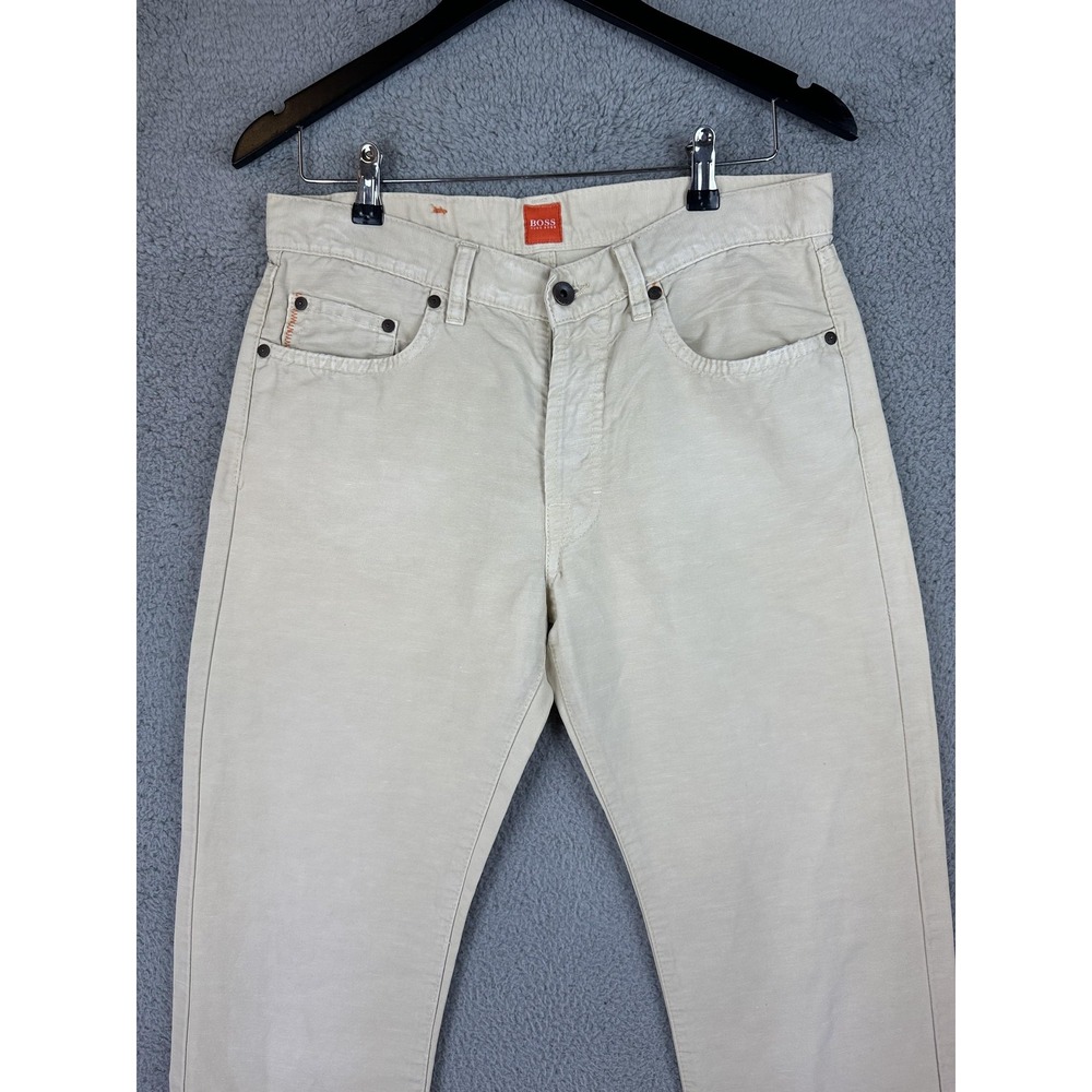 Hugo Boss Jeans Mens 31x34 Beige Straight Leg Button Fly Pants Casual Designer